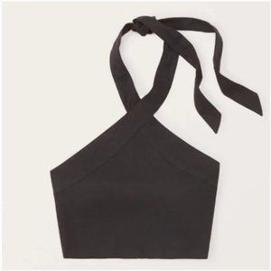 Abercrombie & Fitch Cropped Linen-Blend Halter Top
